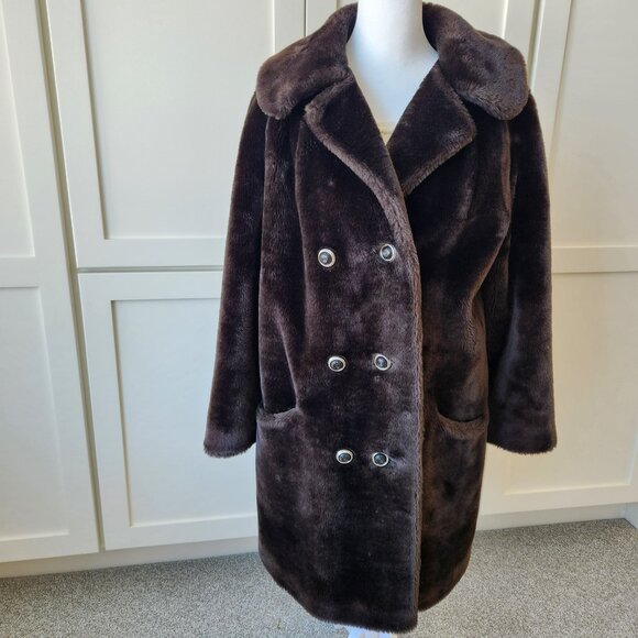 Vintage Mar Del Chocolate Brown Faux Fur Coat Glam Sexy Old Money Winter Pretty - Picture 1 of 15